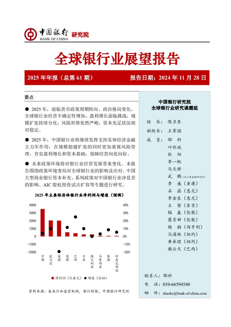 中国银行：全球银行业展望报告（2025年）